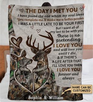 Personalized Deer Camo Couple The Day I Met Fleece Blanket - Thegiftio UK