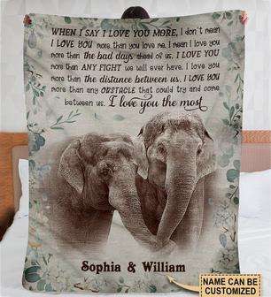 Personalized Elephant I Love You The Most Fleece Blanket - Thegiftio UK