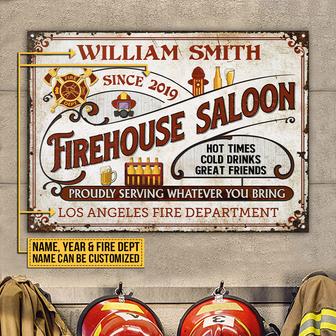 Firefighter Red Firehouse Saloon Custom Metal Sign - Gift - Thegiftio UK