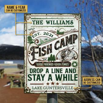 Fish Camp Camo Stay A While Custom Metal Sign - Camping Gift - Thegiftio UK