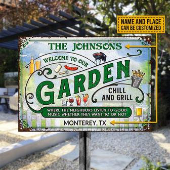 Personalized Garden Grilling Where Neighbors Metal Sign - Thegiftio UK