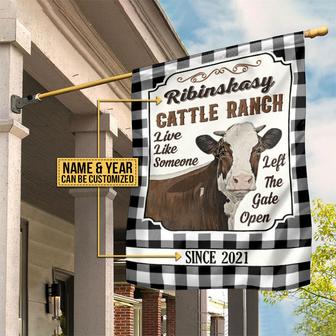 Highland Cattle Ranch Gate Open Custom Flag - Gift for Farm - Thegiftio UK