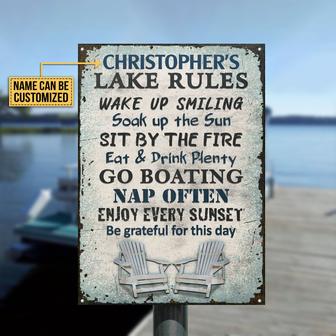 Lake Rules Wake Up Smiling Custom Metal Sign - Gift for Home - Thegiftio UK