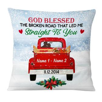 Personalized Love Couple Red Truck Christmas Pillow - Thegiftio