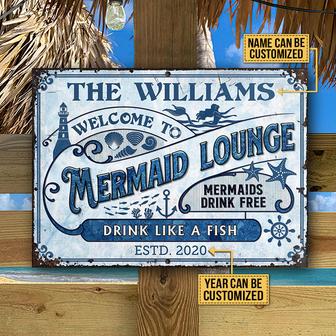 Mermaid Lounge Mermaids Drink Free Custom Metal Sign - Gift - Thegiftio UK