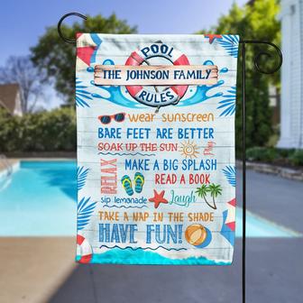 Personalized Garden Flag for Pool Rules Family - Thegiftio UK
