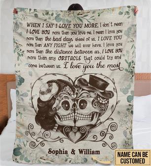 Personalized Skull I Love You The Most Fleece Blanket - Thegiftio UK