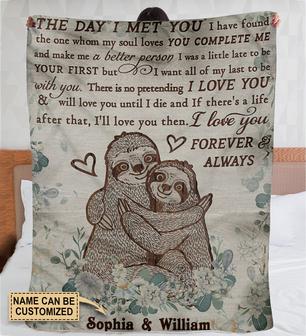 Personalized Sloth The Day I Met You Fleece Blanket - Thegiftio UK