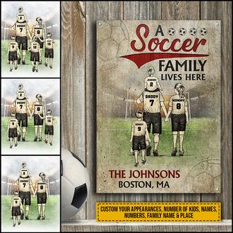 Soccer Family Lives Here Custom Metal Sign - Gift for Family - Thegiftio UK