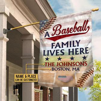 Personalized Stars Stripes Baseball A Family Lives Here Flag - Thegiftio UK