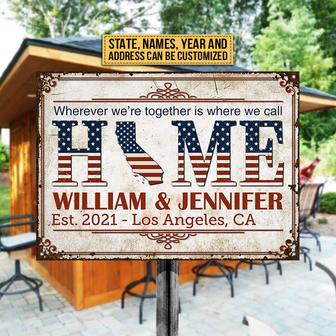 Personalized Stars & Stripes Home Wherever Metal Sign - Gift - Thegiftio UK
