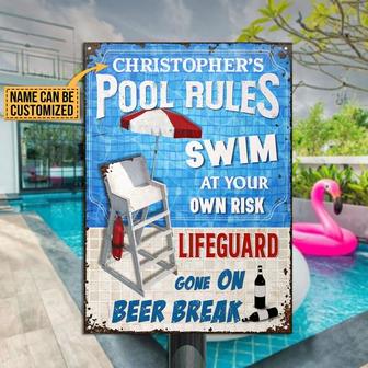 Swim At Own Risk Personalized Metal Sign - Pool Lovers Gift - Thegiftio UK