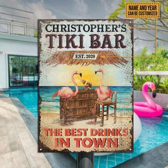 Personalized Tiki Bar Flamingo Best Drinks Metal Sign - Gift - Thegiftio UK