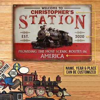 Personalized Train Station Vintage Red Metal Sign - Gift - Thegiftio UK