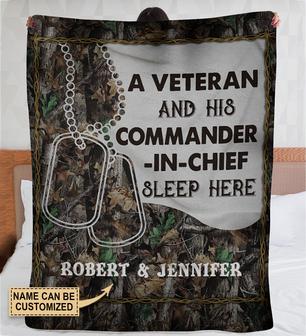 Personalized Veteran And Commander Sleep Here Fleece Blanket - Thegiftio UK
