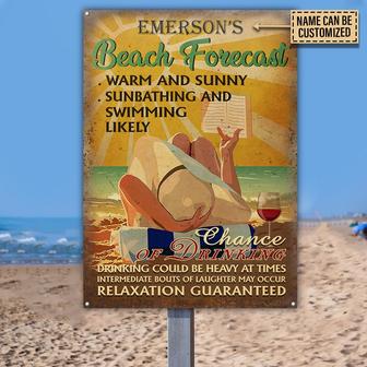 Personalized Beach Forecast A Chance Of Drinking Metal Sign - Thegiftio UK