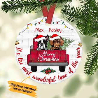 Personalized Dog Red Truck Christmas The Most Wonderful Time Ornament - Thegiftio UK