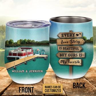Pontoon Couple Ours Is My Favorite Custom Wine Tumbler - Thegiftio UK