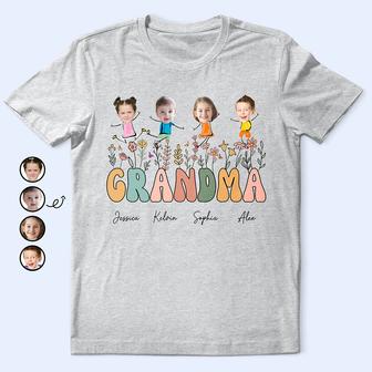 Custom Photo Grandma Mom Flower Title Personalized T Shirt - Thegiftio UK