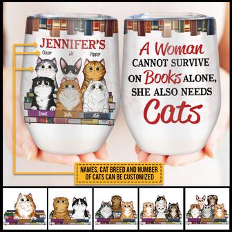 Reading Books Cat Lovers A Woman Cannot Survive Custom Wine - Thegiftio UK