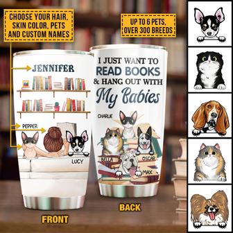 Reading Books Dog Puppy Kitten Cat Lady Custom Tumbler - Thegiftio UK