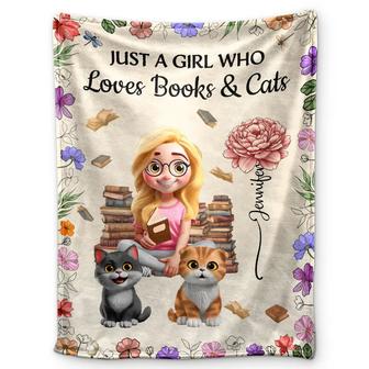 Reading Girl Who Loves Books & Pets Birth Month Flower - Personalized Fleece Blanket, Sherpa Blanket - Thegiftio UK