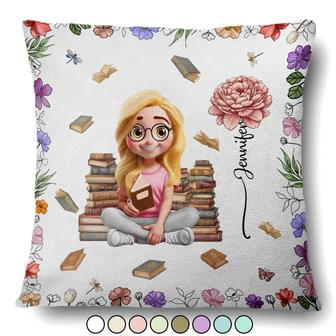 Reading Girl With Birth Month Flower Personalized Pillow - Thegiftio UK