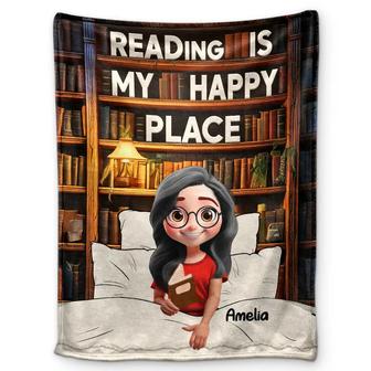 Reading Is My Happy Place - Personalized Fleece Blanket, Sherpa Blanket - Thegiftio UK