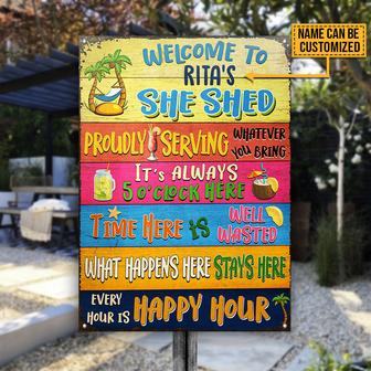 She Shed What Happens Here Stays Here Custom Metal Sign - Thegiftio UK