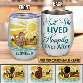 Swimming And She Lived Happily Custom Wine Tumbler - Gift - Thegiftio UK