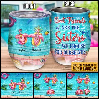 Swimming Flamingo Bestie Choose Custom Wine Tumbler - Thegiftio UK