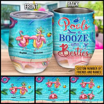 Swimming Flamingo Bestie Pools Booze Custom Wine Tumbler - Thegiftio UK