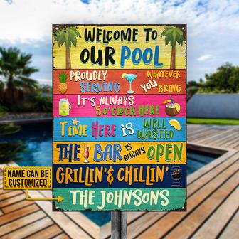 Swimming Pool Bar Grilling Custom Metal Sign - Backyard Gift - Thegiftio UK