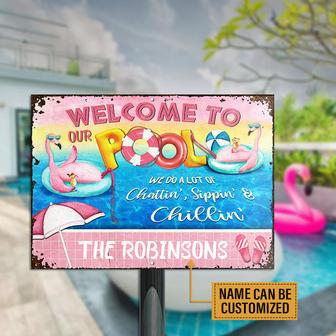 Swimming Pool Flamingo Chatting Custom Metal Sign - Gift - Thegiftio UK