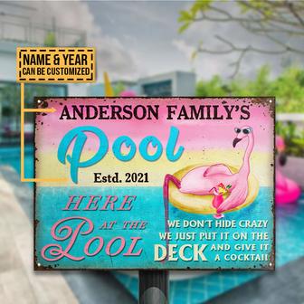 Swimming Pool Flamingo Give It A Cocktail Custom Metal Sign - Thegiftio UK