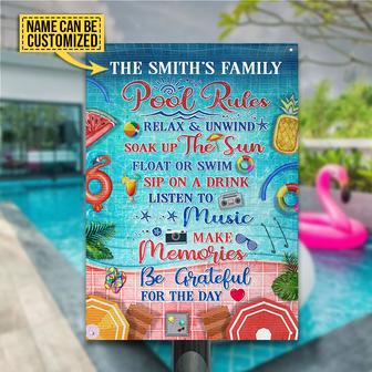 Swimming Pool Rules Relax And Unwind Custom Metal Sign - Thegiftio UK