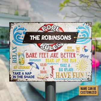 Swimming Pool Rules Bare Feet Are Better Custom Metal Sign - Thegiftio UK