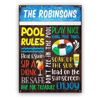 Swimming Pool Rules Play Nice Personalized Metal Sign - Gift - Thegiftio UK