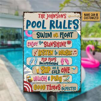 Swimming Pool Rules Sip On Cold One Custom Metal Sign - Gift - Thegiftio UK