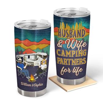 Husband And Wife Camping Partners For Life Custom Tumbler - Thegiftio UK