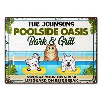 Swimming Pool Dog Lovers Swim At Your Own Risk Custom Metal - Thegiftio UK