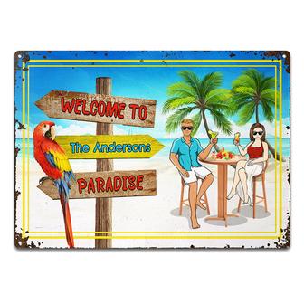 Welcome To Paradise Beach Custom Metal Sign - Couples Gift - Thegiftio UK