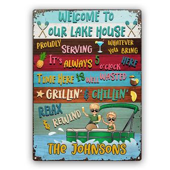 Lake House Pontoon Time Here Is Well Wasted Custom Metal - Thegiftio UK