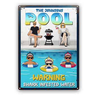 Young Family Shark Infested Water Custom Metal Sign - Gift - Thegiftio UK