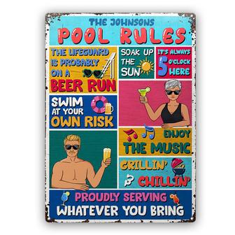 Pool Rules On A Beer Run Custom Metal Sign - Gift For Couple - Thegiftio UK
