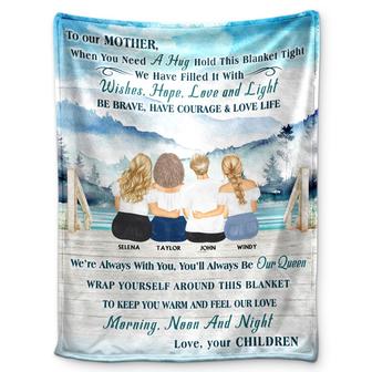 Lake Mother, Daughter And Son Hold This Blanket Tight - Gift For Mother - Personalized Custom Fleece Blanket - Thegiftio UK