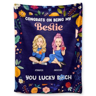Bestie Cartoon Congrats On Being My Bestie - Gift For Bestie - Personalized Fleece Blanket - Thegiftio UK