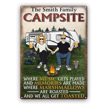 BBQ Camping Couple Where Music Gets Played Custom Metal Sign - Thegiftio UK