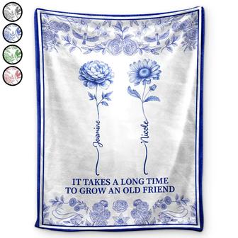 Toile De Jouy Birth Flower Grow An Old Friend - Personalized Fleece Blanket, Sherpa Blanket - Thegiftio UK