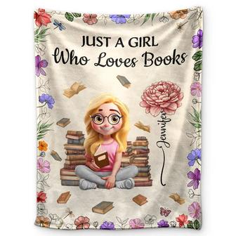 Reading Girl With Birth Month Flowers - Personalized Fleece Blanket, Sherpa Blanket - Thegiftio UK